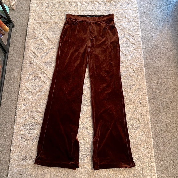 Zara pull on stretchy velvet trousers. Brown, rust color  woman’s size large NEW - Picture 1 of 9